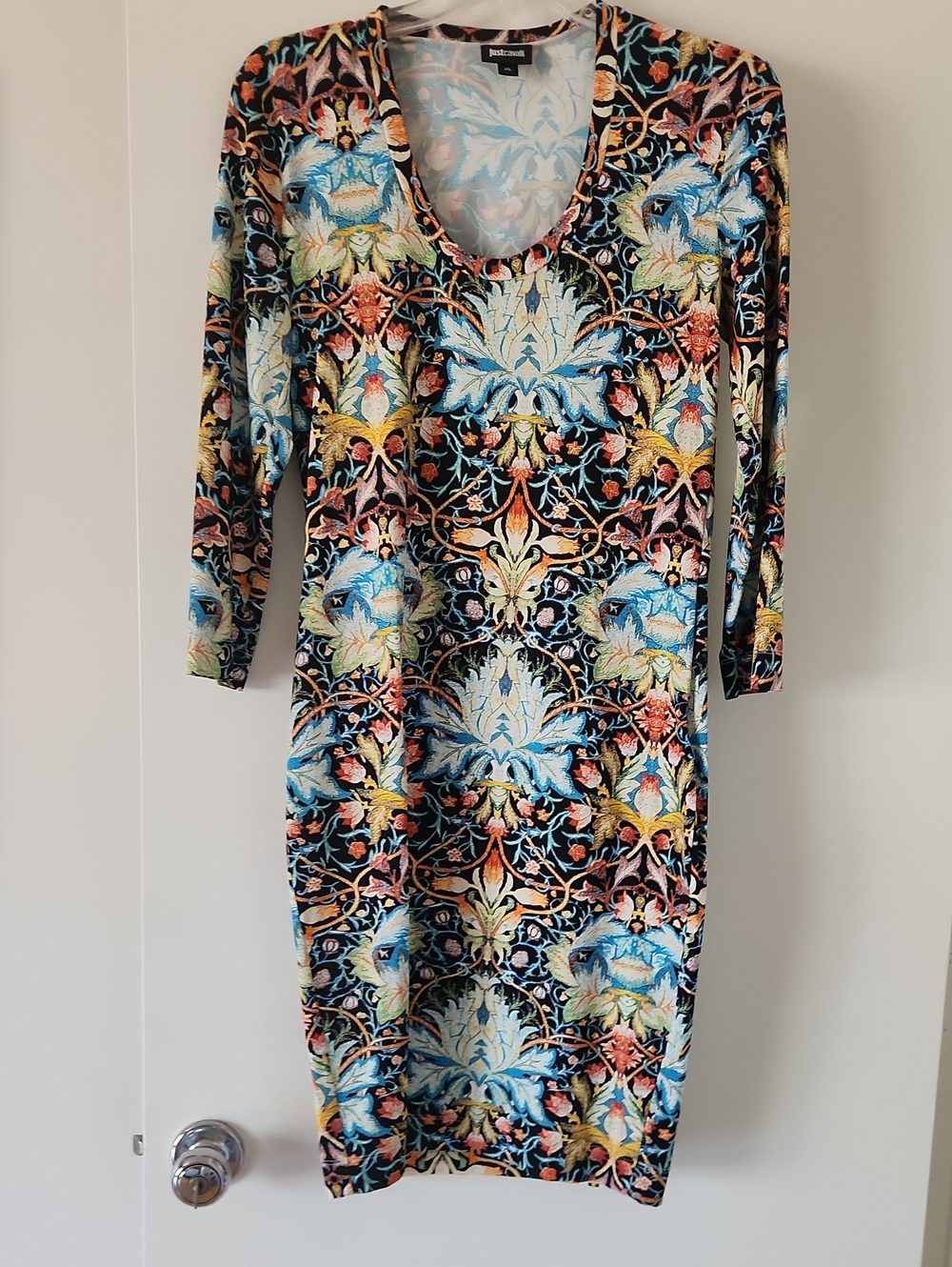Just Cavalli Multicolor Floral Mosaic Midi Dress in Black and Blue